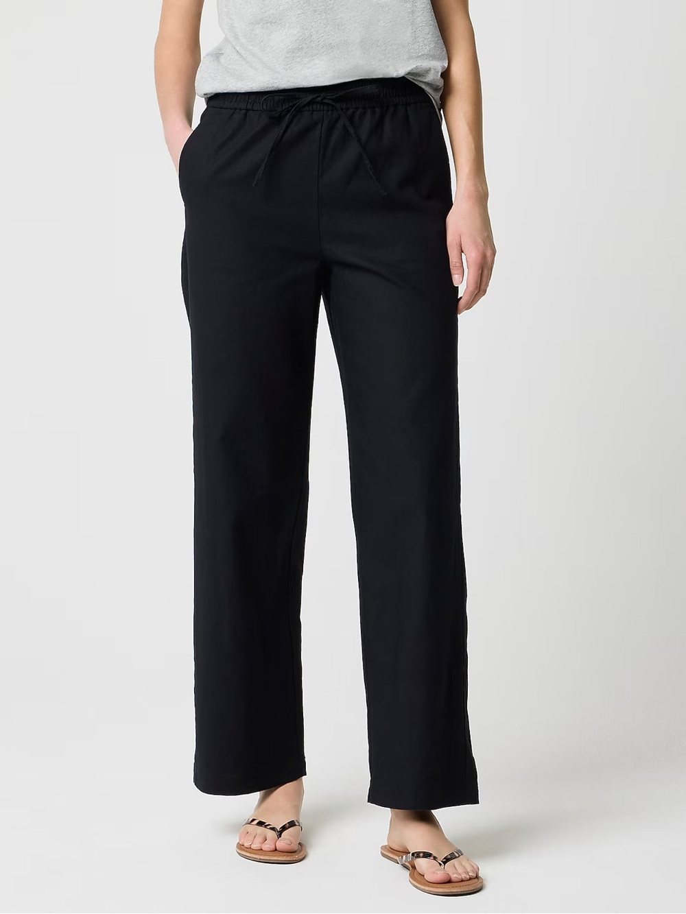 J. Crew Linen-blend slim wide-leg drawstring pant in Black Size 14